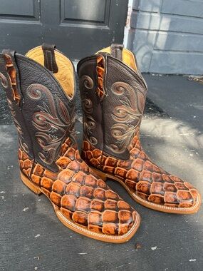 Men's Brown Pirarucu Print Western Boots - La Sierra